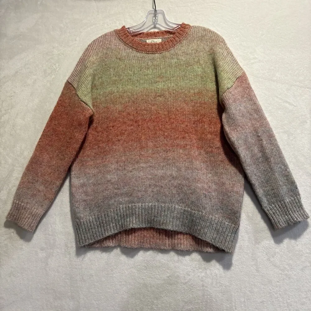 ELAN Crewneck Multi Color Ombré Drop Shoulder Knit Sweater Women's Size Small